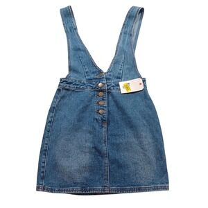 Billabong Warmin Up Indigo Denim Pinafore Overall Mini Dress‎ Small NWT New